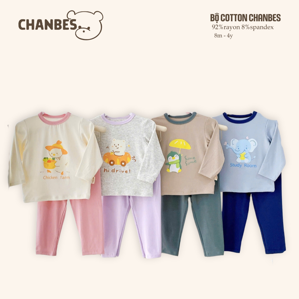 Bộ Rayon  Cho Bé Chanbes, Bộ Rayon Dài Tay Mặc Thu Đông Cho Bé Size Từ 8-17Kg -Tặng khăn xô muslin