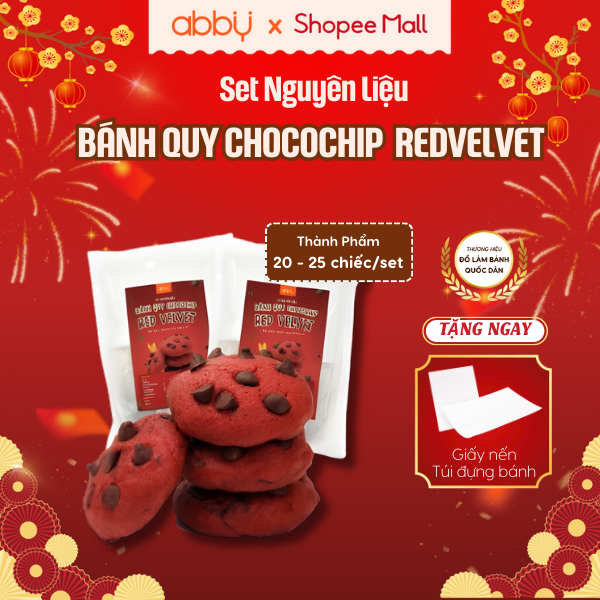 [ABBY - TẶNG TÚI ĐỰNG, GIẤY NẾN] Set nguyên liệu làm bánh quy Chocochip vị Redvelvet - Thành phẩm 20