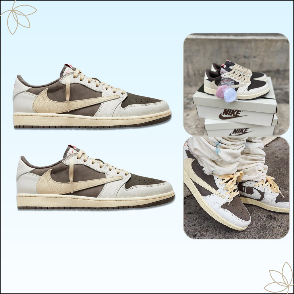 Giày Thể Thao Nike Travis Scott X Air Jordan 1 Low OG Reverse Mocha - Sneaker JD1 Travis Nâu Trắng