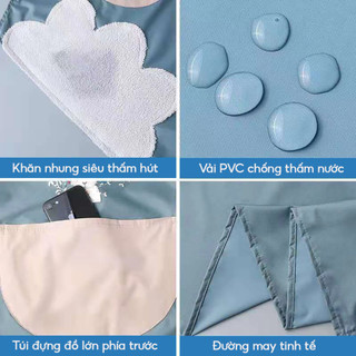 Tạp Dề Kẻ Sọc Hình Thỏ Dễ Thương - Chống Nước, Có Chỗ Lau Tay - Phong Cách Hàn Quốc Hiện Đại