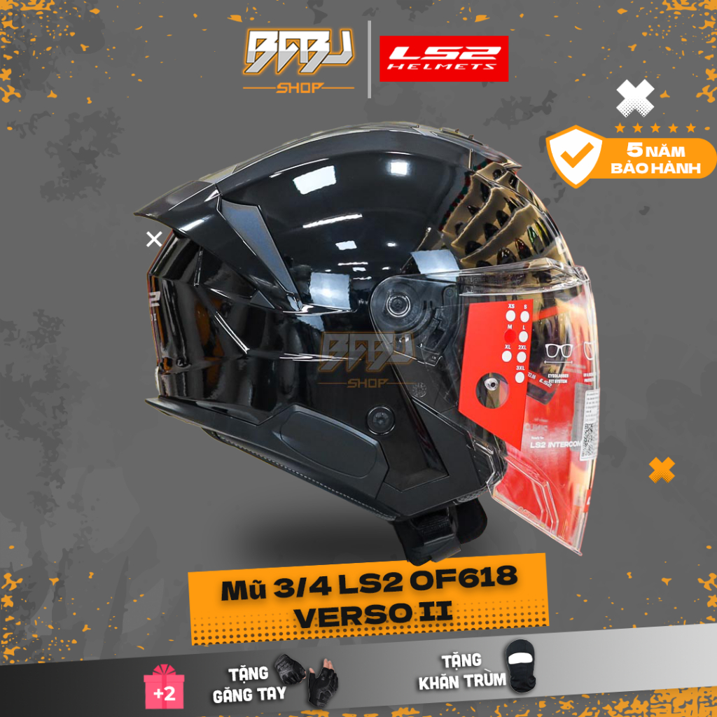 Mũ 3/4 LS2 OF618 Verso II Đen Đỏ Bóng | Mũ 2 Kính – Nhẹ – Thoáng – Chính Hãng Giá Tốt