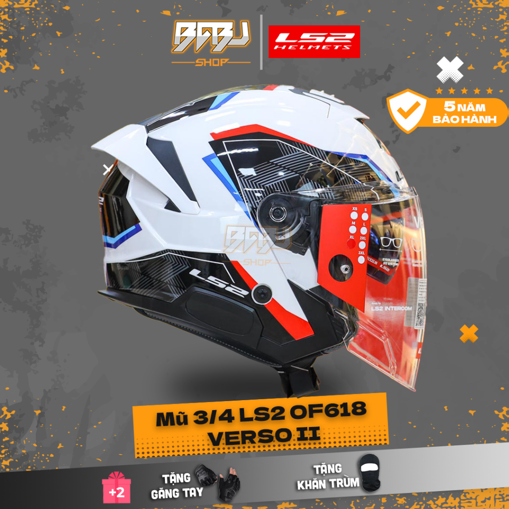 Mũ 3/4 LS2 OF618 Verso II Trắng Xanh Đỏ | Mũ 2 Kính – Nhẹ – Thoáng – Chính Hãng Giá Tốt