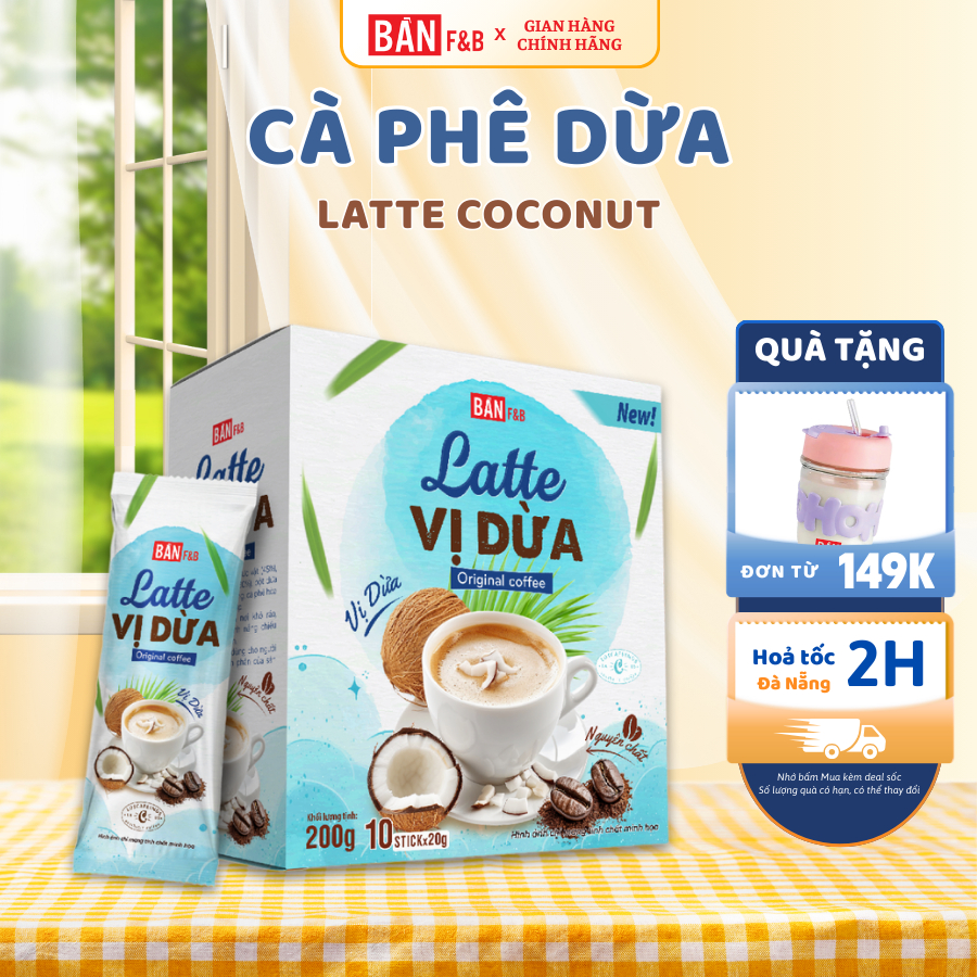 Cà Phê Hoà Tan Sữa Dừa Bản F&B Coconut Latte Coffee Thơm Ngon - Bản F&B Hộp 200g