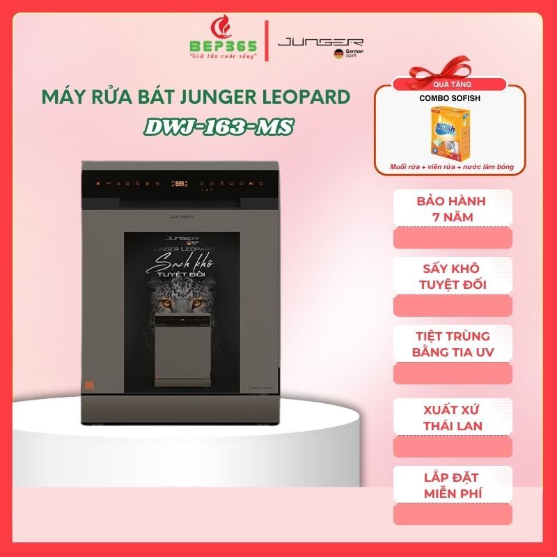 Máy rửa bát Junger Leopard DWJ-163-MS, Dung tích 15 bộ Châu Âu, Bảo Hành 7 Năm - BST