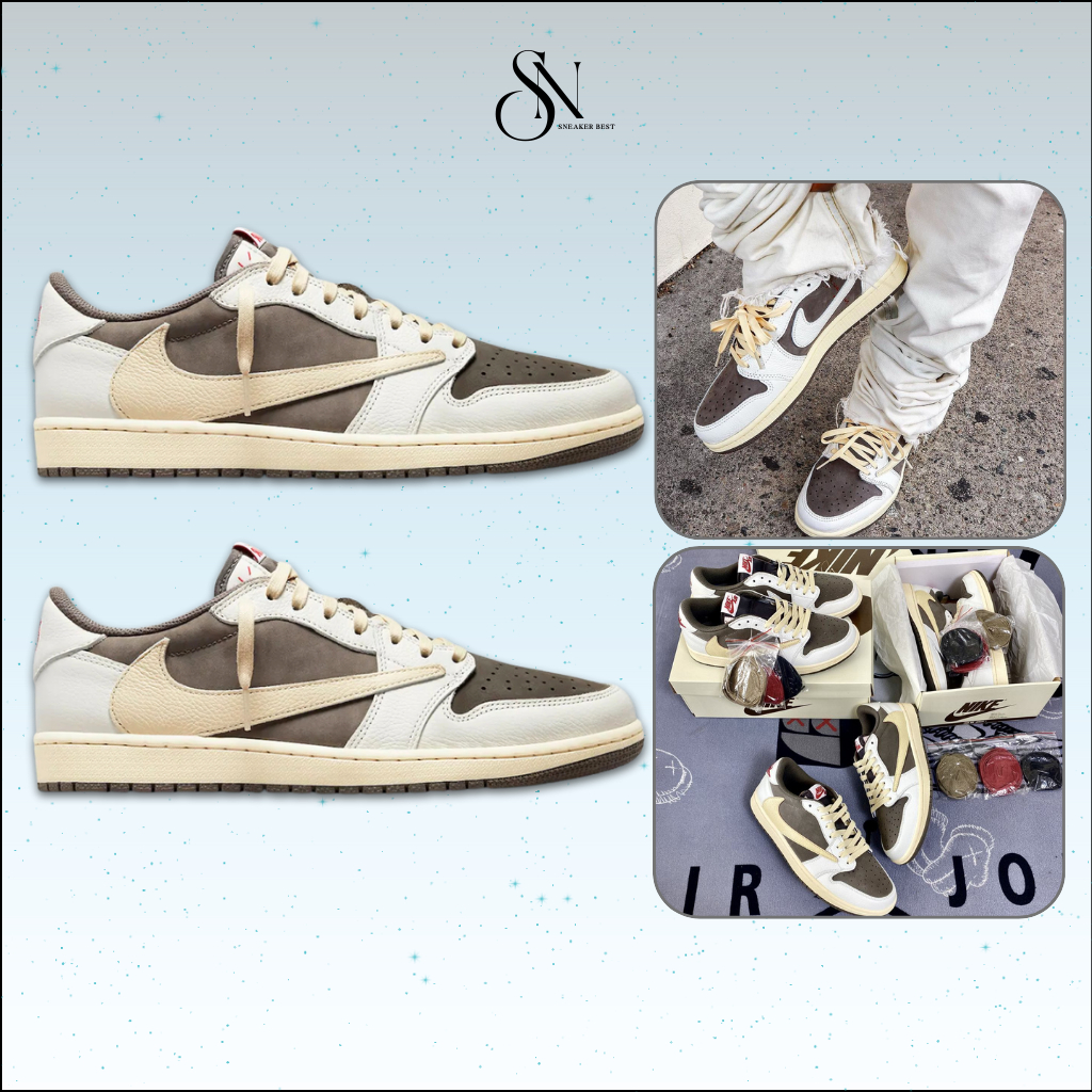 Giày Thể Thao Nike Travis Scott X Air Jordan 1 Low OG Reverse Mocha Nâu Trắng Bản SC Đủ Phụ Kiện