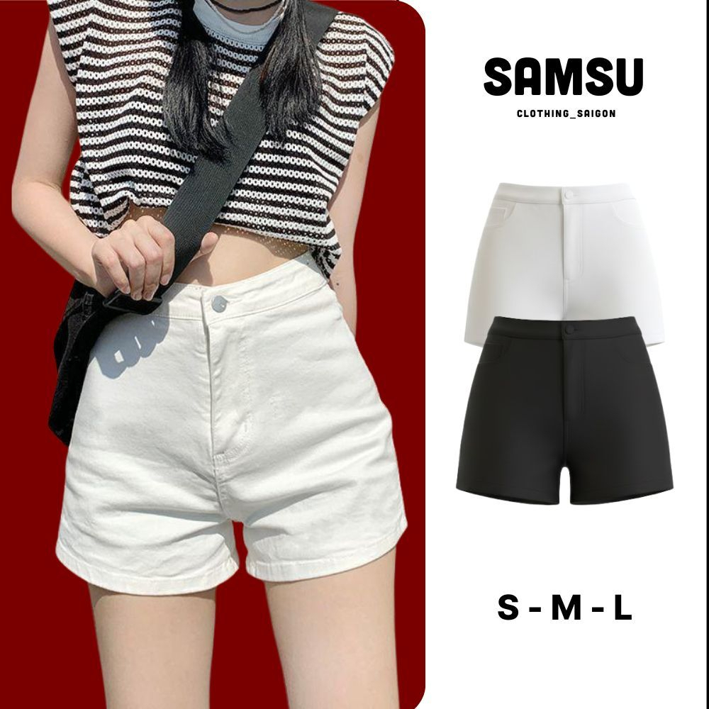Quần Đùi Nữ, Quần Đùi Kaki Cạp Cao Không Túi Đen Trắng Phong Cách Năng Động Bare Samsu.clothing_saig