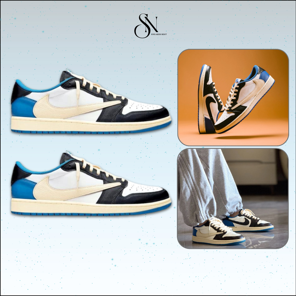 Giày Thể Thao Nike Air Jordan 1 Low Travis Scott x Fragment – Sneaker Nam Nữ JD1 Low Phối Màu Trắng 