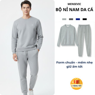   TẶNG KÈM TẤT  Bộ đồ nỉ nam Mensevic thu đông chất cotton dày dặn giữ ấm tốt basic dáng vừa thoải mái BDN01 