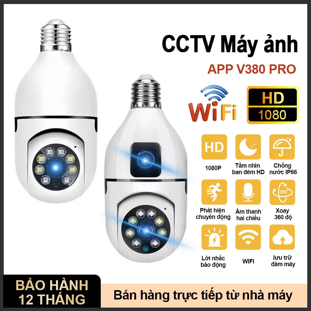 WiFi Camera 1 Mắt/ 2 Mắt CCTV HD 1080P  xoay 360, kết nối với điện thoại từ xa, tầm nhìn ban đêm V380 Pro APP