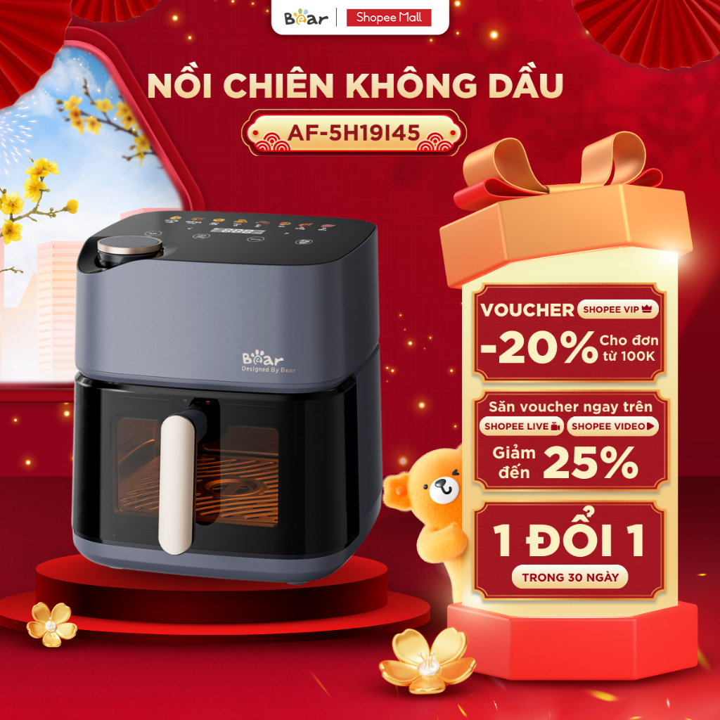Nồi Chiên Không Dầu Bear 6.0L Nồi Chiên Giảm Dầu Cho Thức Ăn Healthy AF-5H19I45