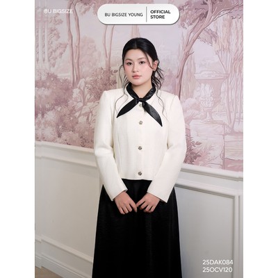 Áo tweed lá cổ nơ BIGSIZE (55kg đến 95kg) – 25DAK084  - [BU Bigsize Young]