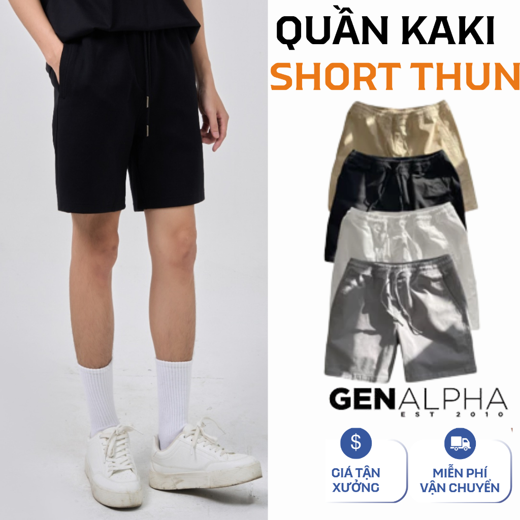 Quần short kaki lưng thun GEN ALPHA, quần short kaki dây rút chất GEN588
