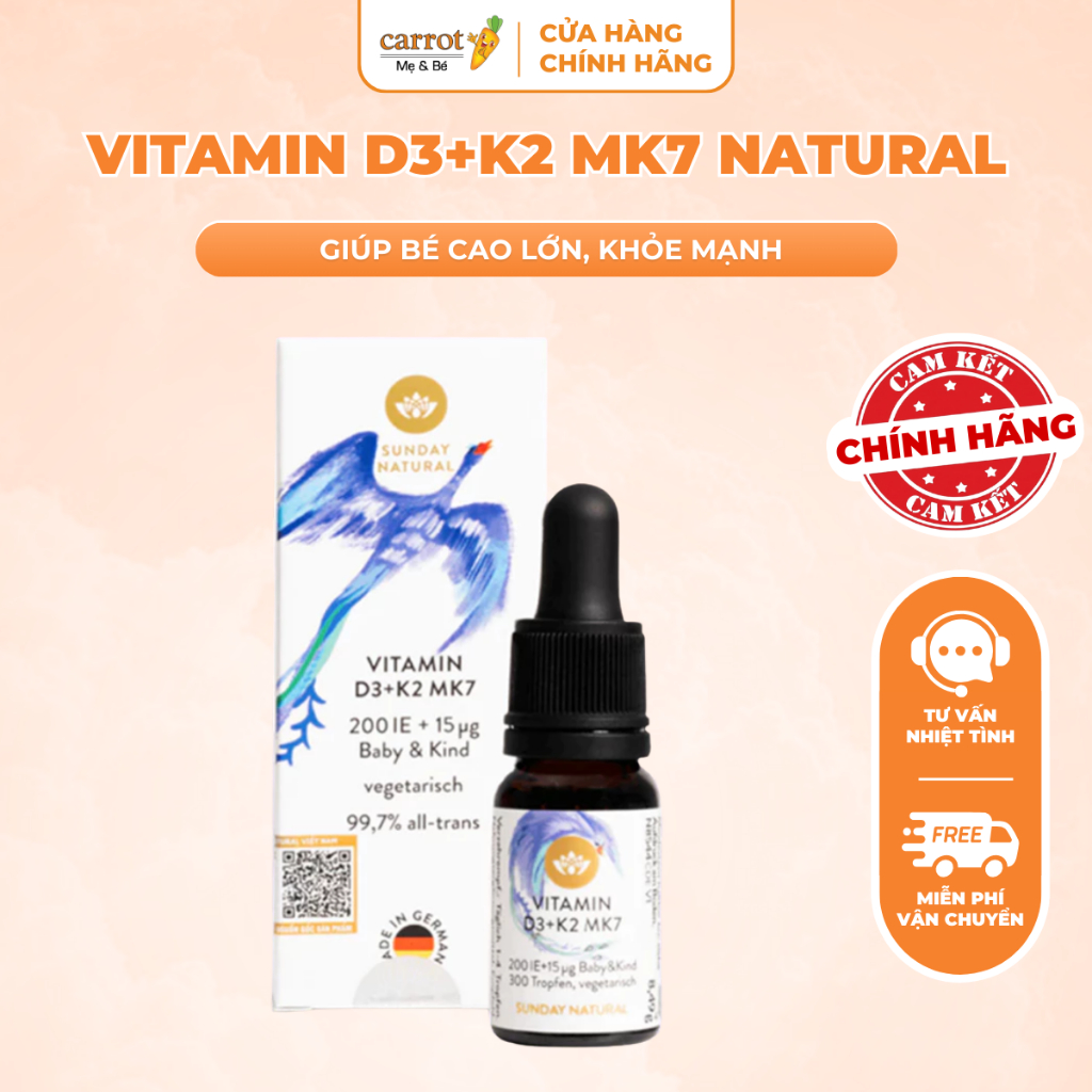 D3K2 Đức Sunday Nature, Vitamin D3K2 MK7 Giúp Tăng Chiều Cao Cho Bé - Mẹ Và Bé Carrot