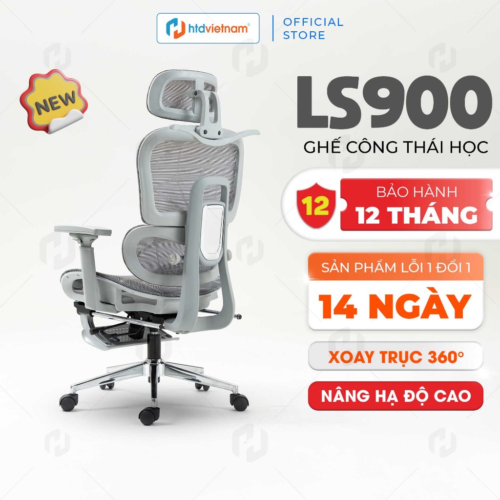 Ghế Công Thái Học Ergonomic LS900 Full Lưới Chân Thép, Ngả 135°, Tựa Lưng Chỉnh Cao Thấp,  Phù Hợp L