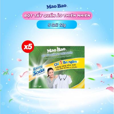 Combo 5 Túi Bột Tẩy Quần Áo Thiên Nhiên Mao Bao Bao 12g - Tẩy Sạch Quần Áo Trắng/Chăn Ga, Thân Thiện Da