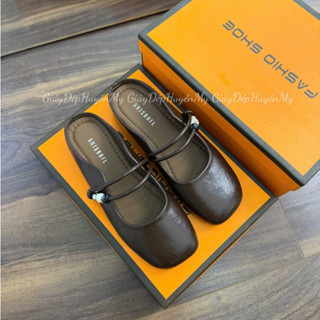 [ Giày Dép Huyền My ] Giày sục bệt nữ quai ngang đính ngọc da lì mềm chất xịn hàng cao cấp full hộp - LT60