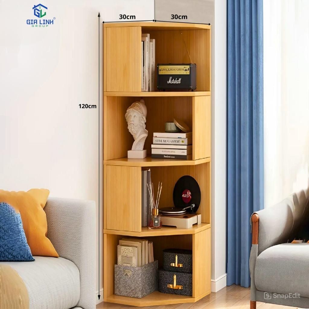 Kệ góc tường, Kệ gỗ đa năng góc cong, Kệ Góc Trang Trí, Mẫu Mới 4 Tầng, Gỗ MDF Phủ Melamine GiLi