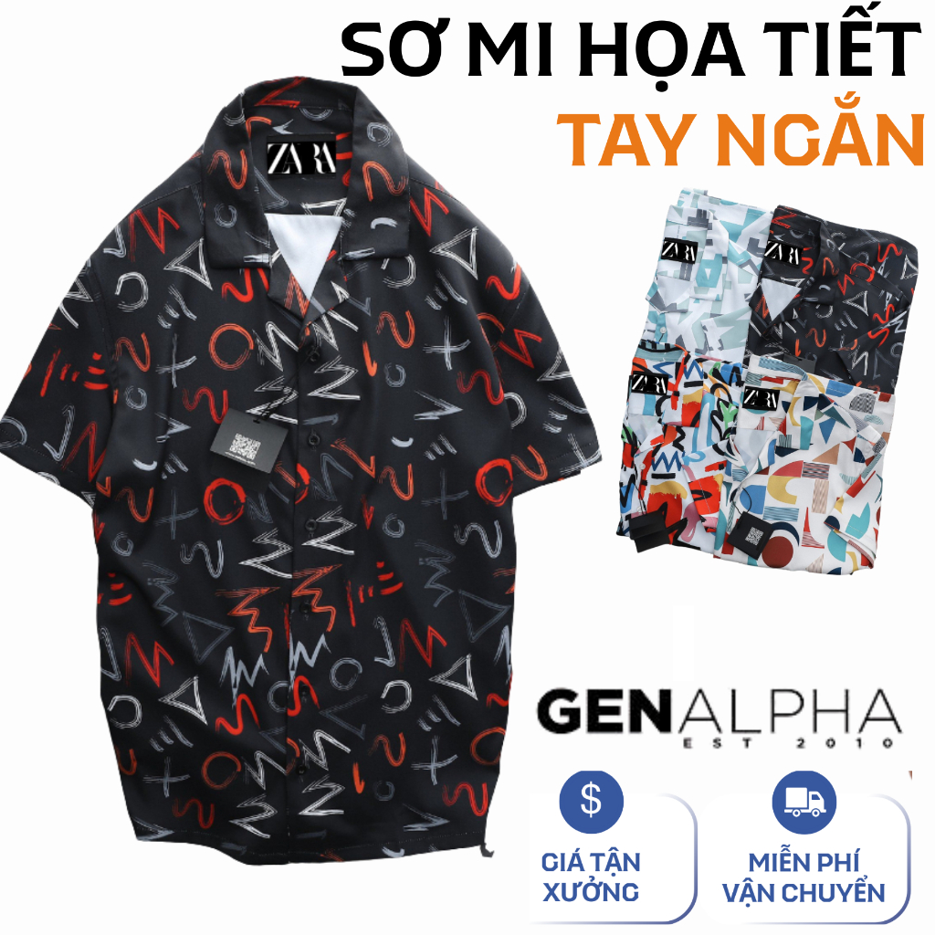 Áo Sơ Mi Nam cổ vest GEN ALPHA, sơ mi họa tiết vintage slim fit Silkly GEN25256
