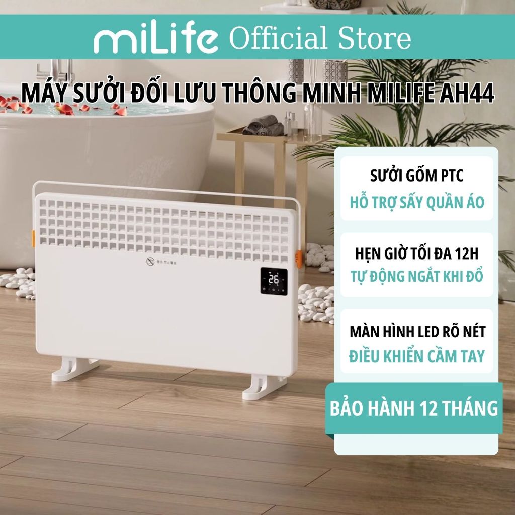 Máy sưởi miLife AH44 2200w, màn hình hiển thị, điều khiển từ xa, làm ấm nhanh