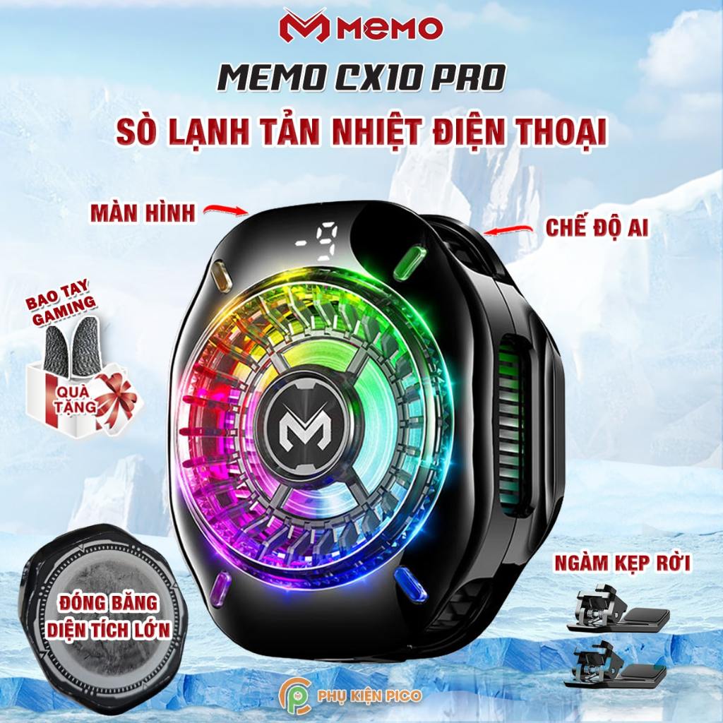 Quạt tản nhiệt điện thoại sò lạnh Memo CX10 Pro AI RGB sò lạnh AI từ tính Led RGB Gaming thế hệ mới 