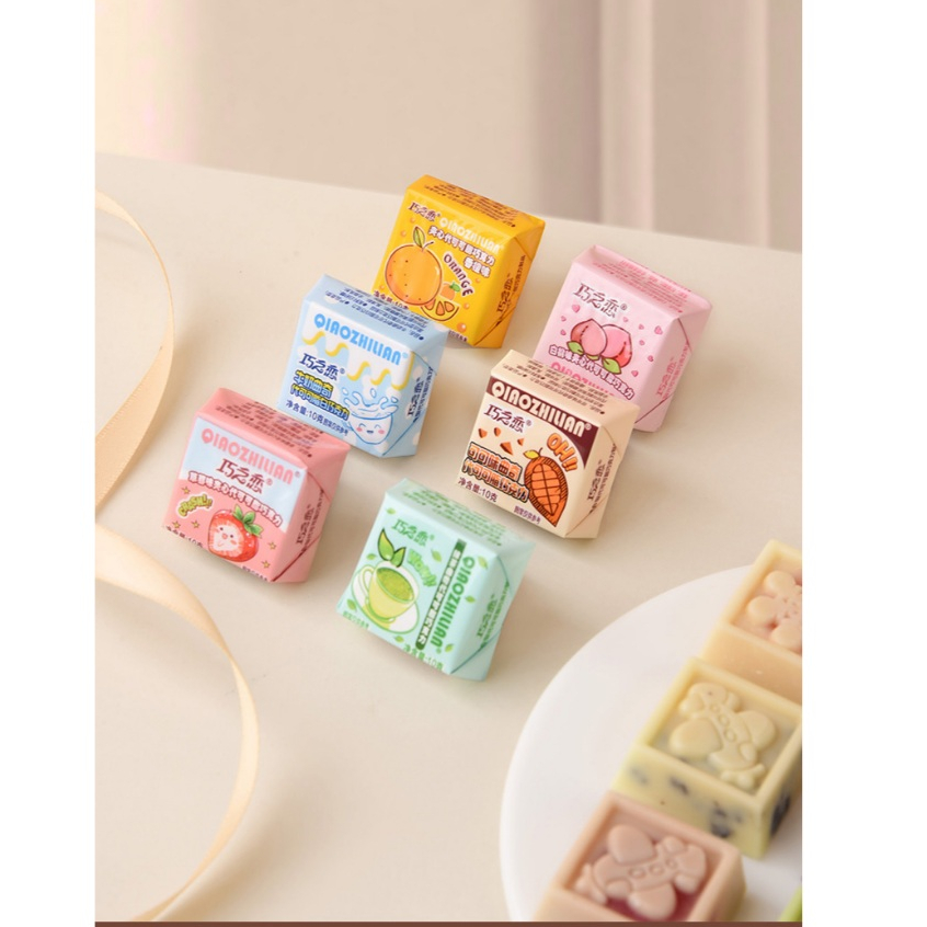 [ Ăn cực ghiền 100g Kẹo Socola tươi Qiaozhilian/Kẹo Sôcôla Sữa nhân trái cây nhiều hương vị/Socola Q