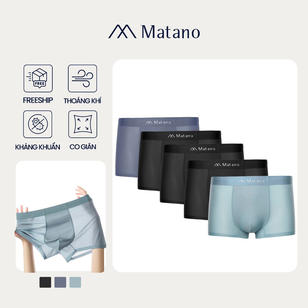 COMBO 5 Quần Boxer Nam Lụa Băng Thông Hơi Matano QL066 thông thoáng, mềm mại, co giản, kháng khuẩn, 