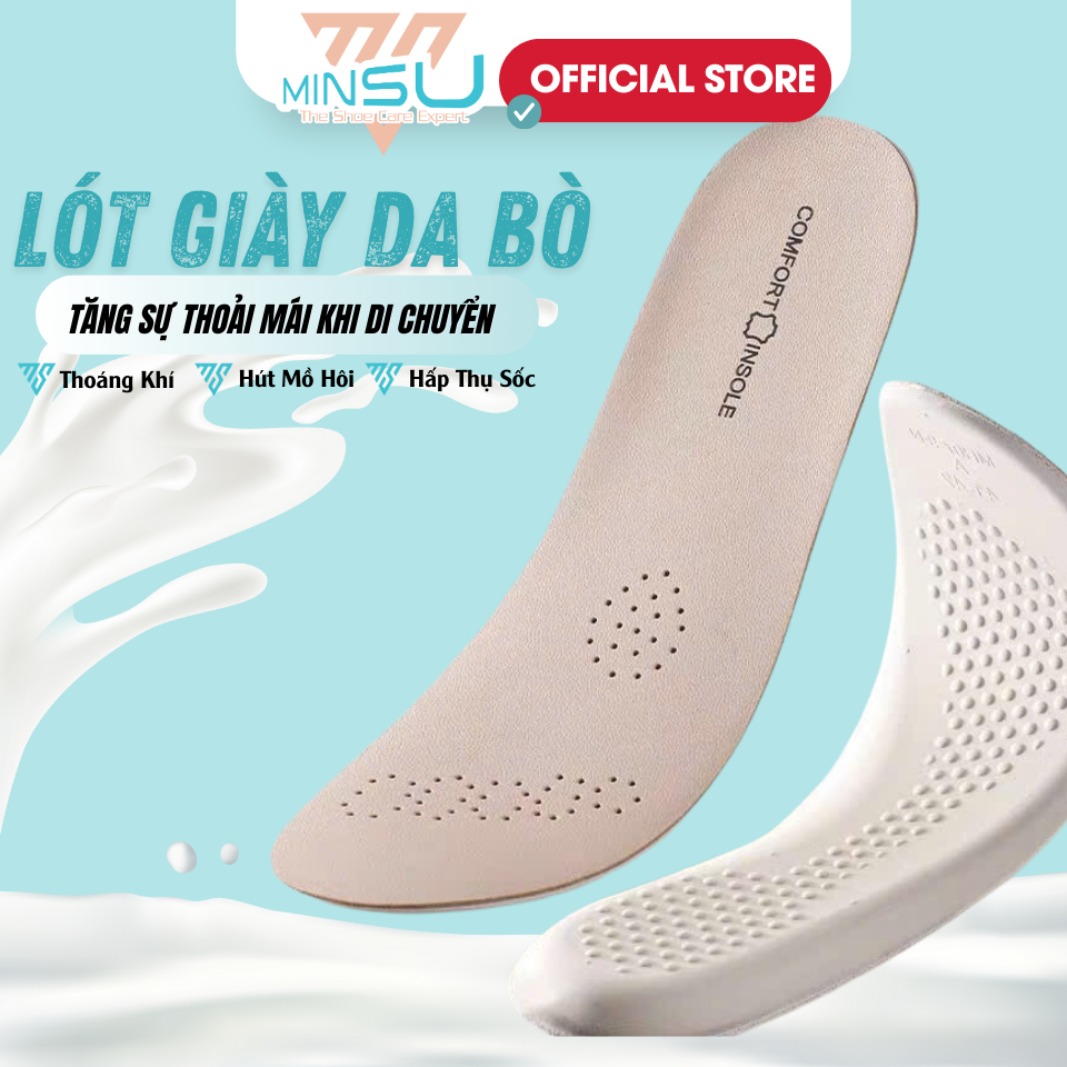 Lót Giày Da Bò, Da Cừu + Cao Su Tự Nhiên MINSU M4016 Nam Nữ Thoáng Khí, Hấp Thụ Sôc, Thấm Hút Mồ Hôi