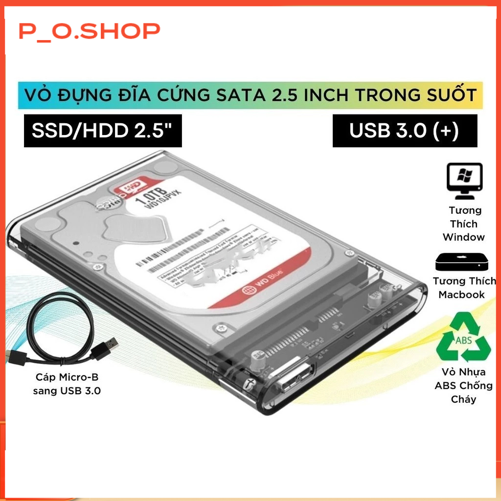 【🔥Rẻ】Box ổ cứng di động 2.5 inch trong suốt USB 2.0 3.0, type C hộp đựng ổ cứng laptop PC