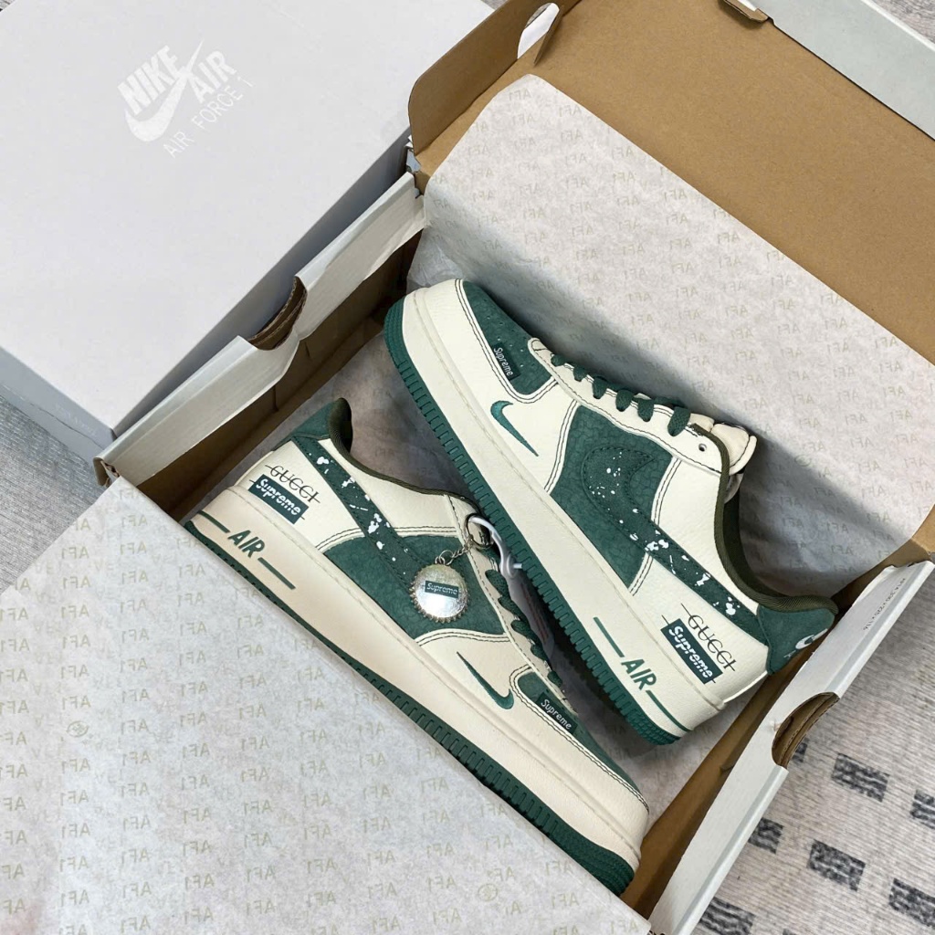 Giày Thể Thao Nike Air Force 1 Supreme Gucci Inspired Green – Sneaker AF1 Phiên Bản Custom Nam Nữ