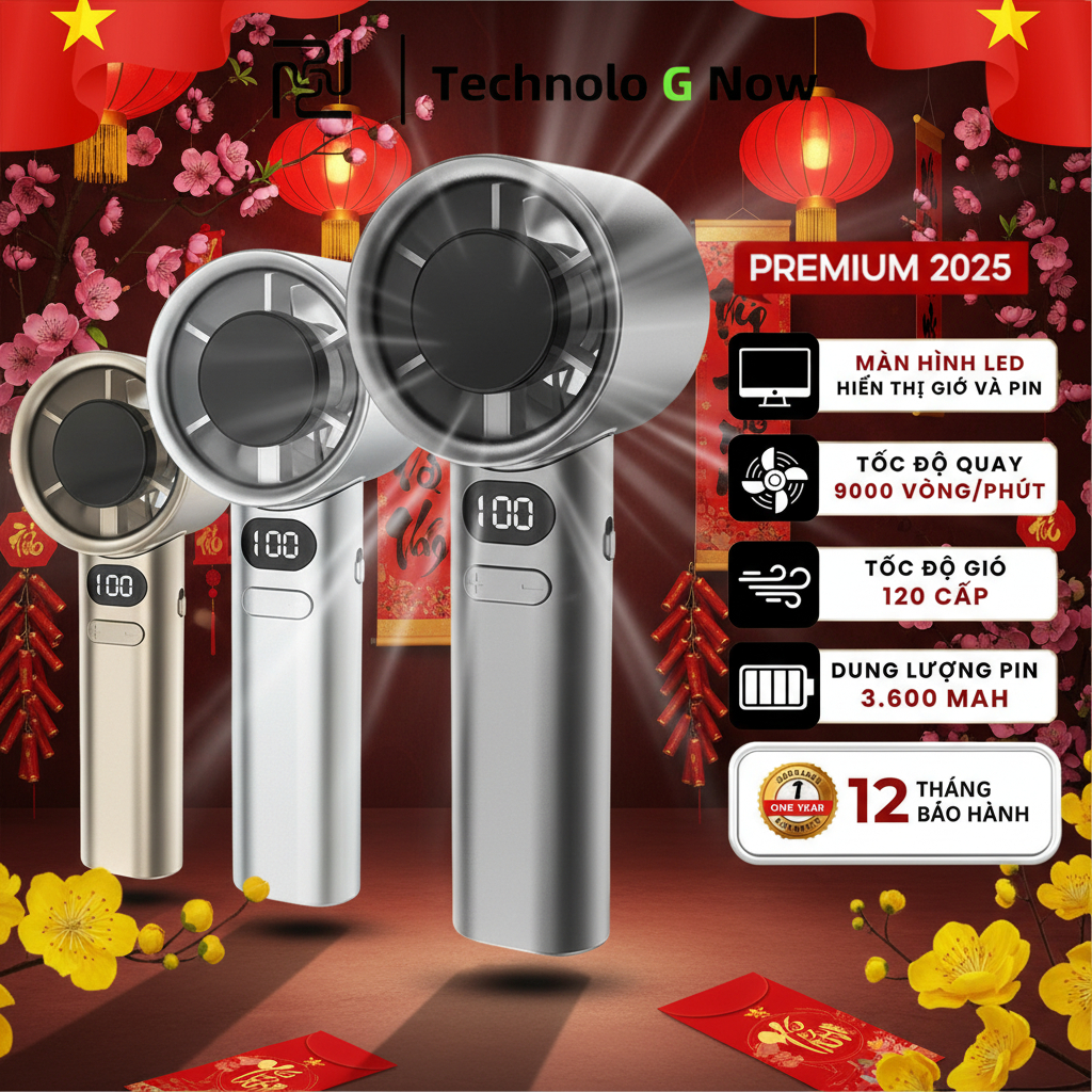 🧊Quạt cầm tay Turbo🧊 Màn hình LED Gió mạnh Quạt Mini tốc độ cao Công suất pin lớn Quạt điện mini