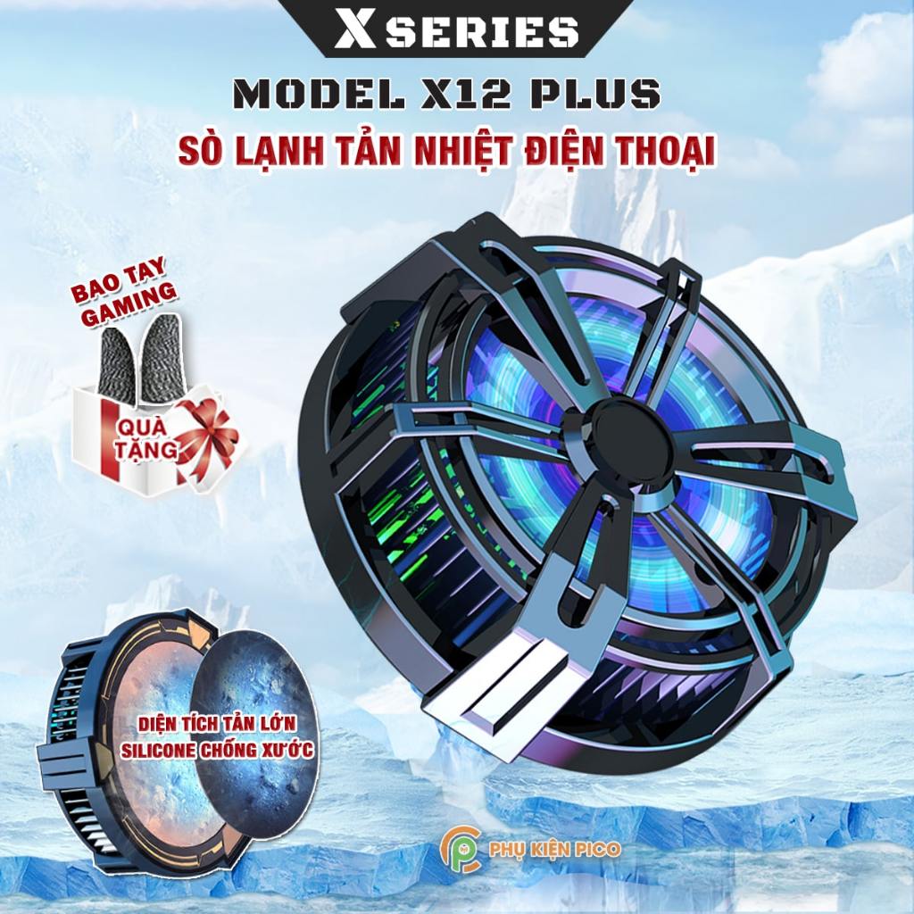 Quạt tản nhiệt điện thoại máy tính bảng X12 Plus sò lạnh nam châm cớ lớn giảm nhiệt nhanh hỗ trợ tăng FPS Gaming