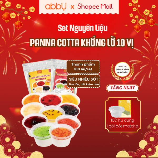 [ABBY][Tặng bột matcha] Set nguyên liệu làm panna cotta khổng lồ - 100 hũ 10 vị siêu sốt nhiệt đới đ