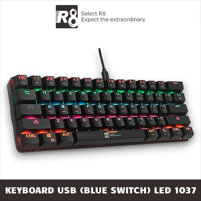 Bàn Phím Cơ Gaming Mini Có Dây (USB) LED R8 1037 (Blue Swich) - Thiết Kế Nhỏ Gọn