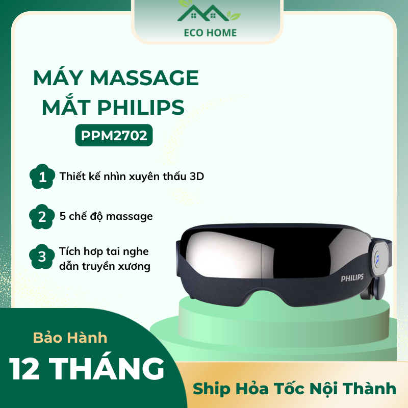 Máy Massage Mắt Philips PPM2702 - Chườm Nóng - Tích Hợp Tai Nghe Dẫn Truyền Xương - 5 Chế Độ Massage