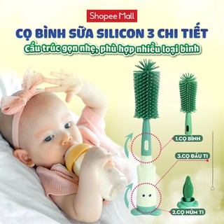  Cọ rửa bình sữa silicon bộ 3 chi tiết cọ bình sữa núm ti cao cấp cho bé xoay 360 độ 