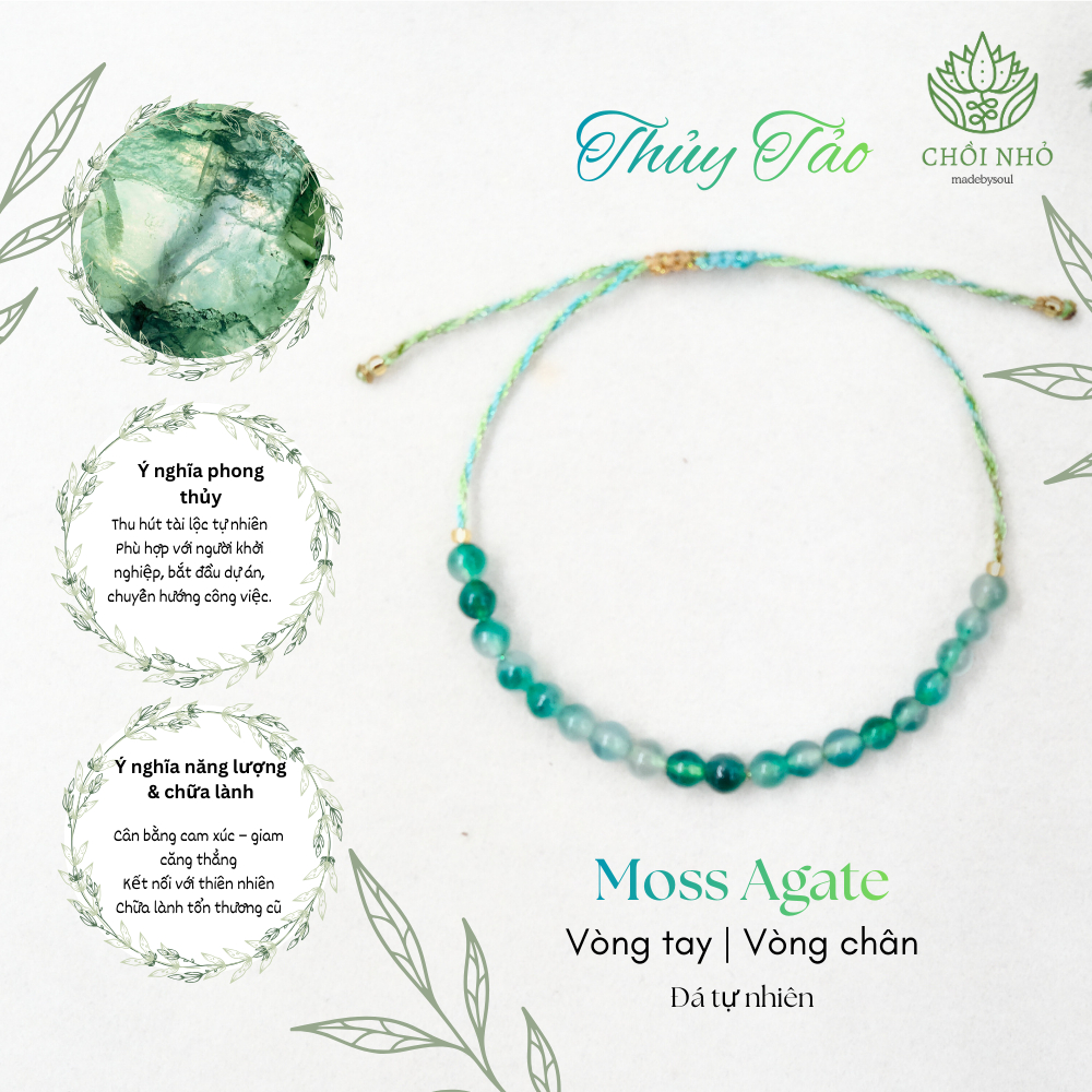 [moss agate] Vòng tay/chân đá tự nhiên19 viên| Chồi Nhỏ| Vòng đá tự nhiên moss agate đá thủy tảo| Nh