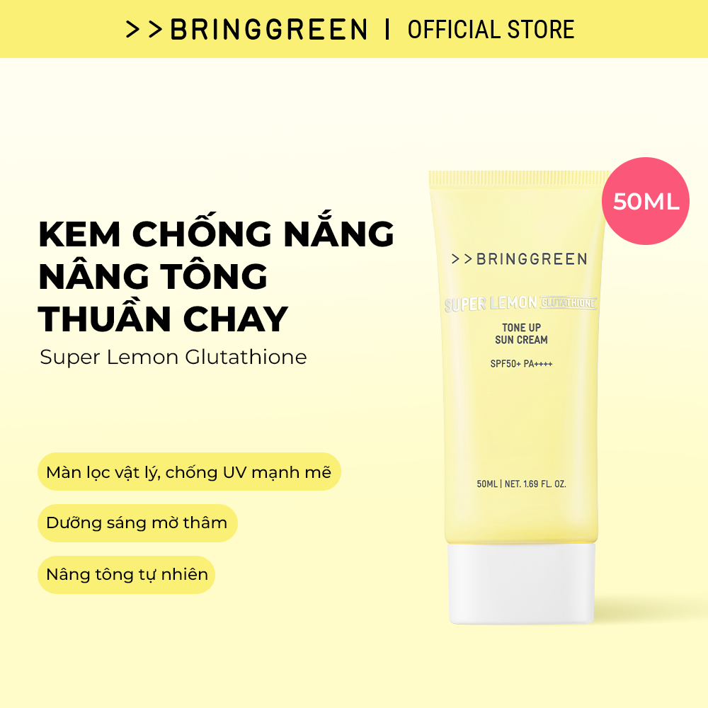 [Bring Green Chính hãng] Kem chống nắng Nâng tông Bring Green Super Lemon Glutathione Tone Up Sun Cr