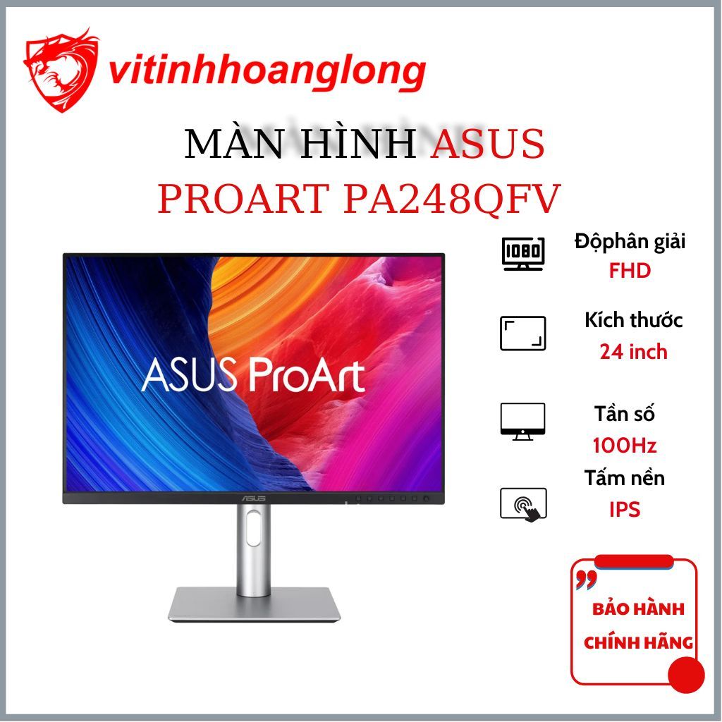 Màn hình Asus ProArt PA248QFV 24 inch (FHD/IPS/100HZ/5MS/LOA) - Bảo hành chính hãng 36 tháng