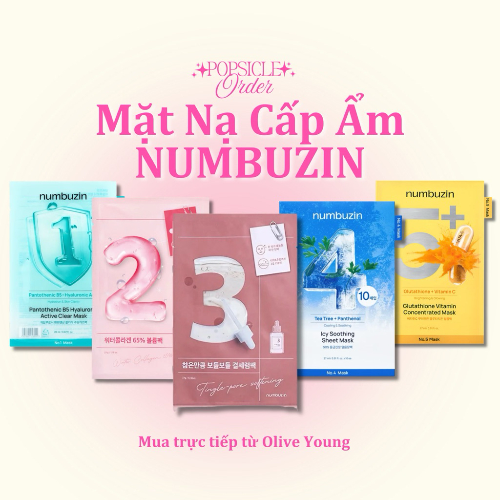 [SẴN] Mặt nạ Numbuzin cấp ẩm No.1, No.2, No.3, No.4, No.5 | Xách tay trực tiếp từ Olive Young