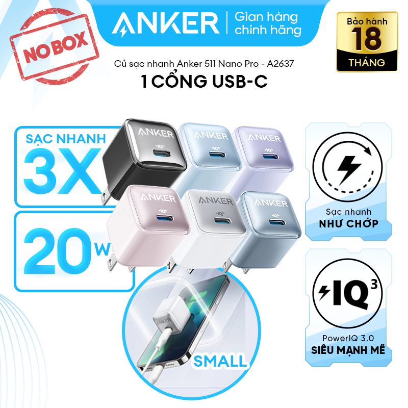 [NO BOX] Củ Sạc Nhanh ANKER 20W//25W/30W/45W | 01 cổng USB-C | Sạc nhanh Power IQ