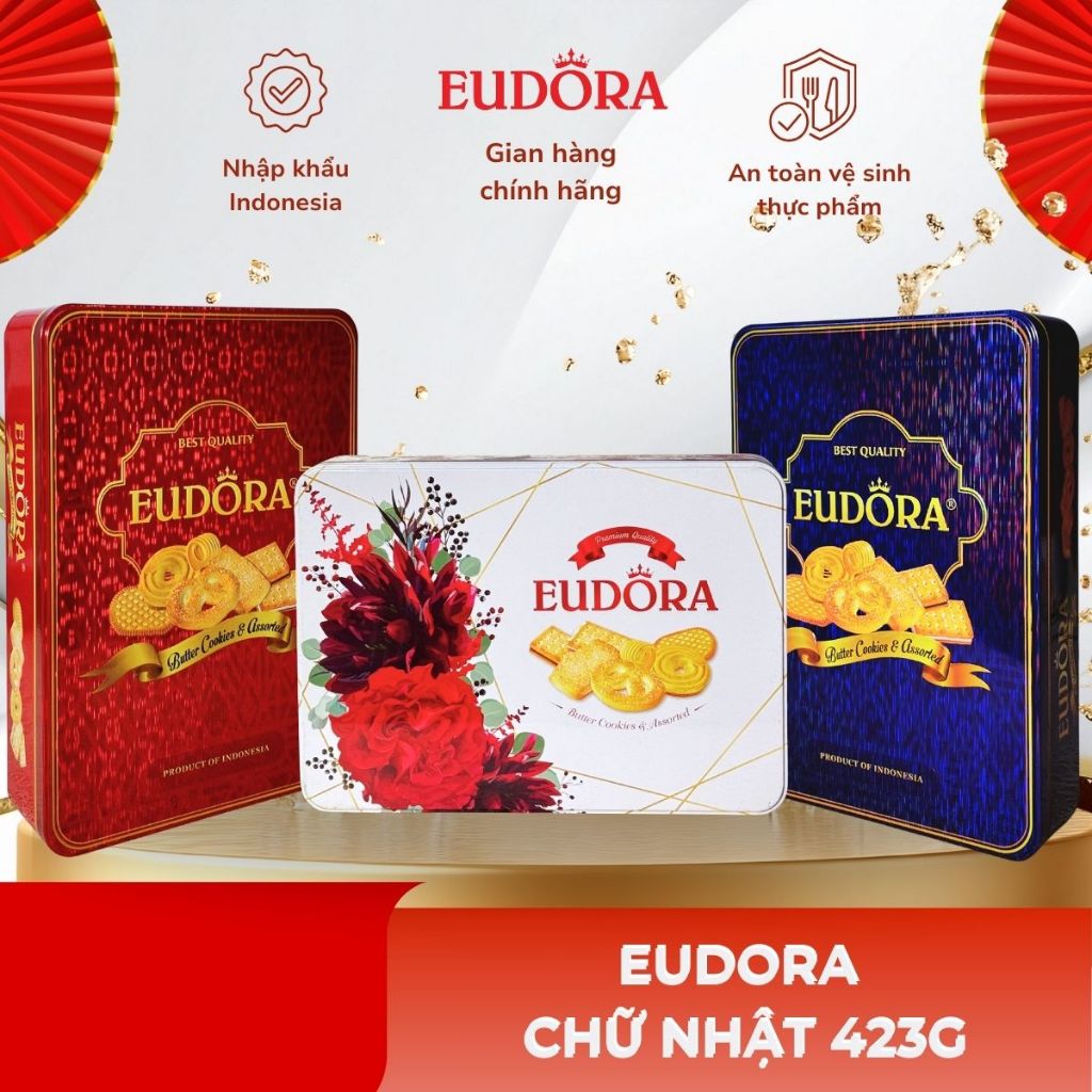Bánh Quy Eudora Hộp Thiếc Hình Chữ Nhật 423g Nhập Khẩu Indonesia