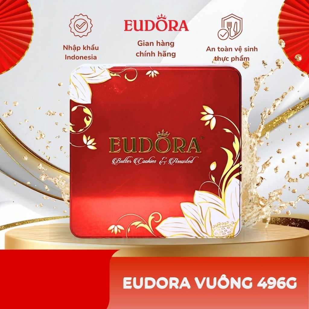 Bánh Quy Eudora Hộp Thiếc Hình Vuông 496g Nhập Khẩu Indonesia