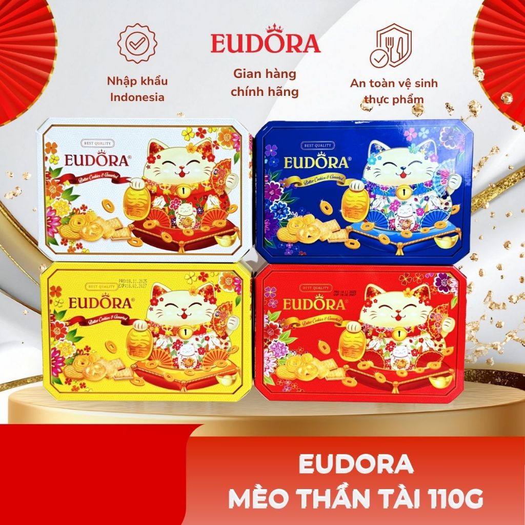 Bánh Quy Eudora Mèo Thần Tài Hộp Giấy 110g Nhập Khẩu Indonesia
