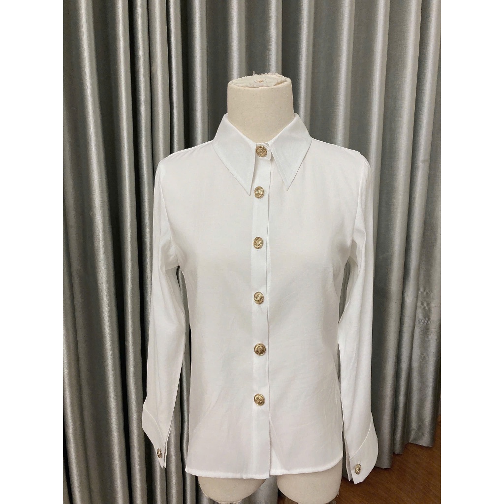 LYAN Áo sơmi tơ đũi trắng dài tay