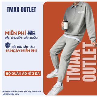    NỈ 2 Da Loại 1 300 gsm  Bộ đồ nỉ bông cao cấp nam 1HAND áo khoá zip cổ polo và quần jogger bo gấu 