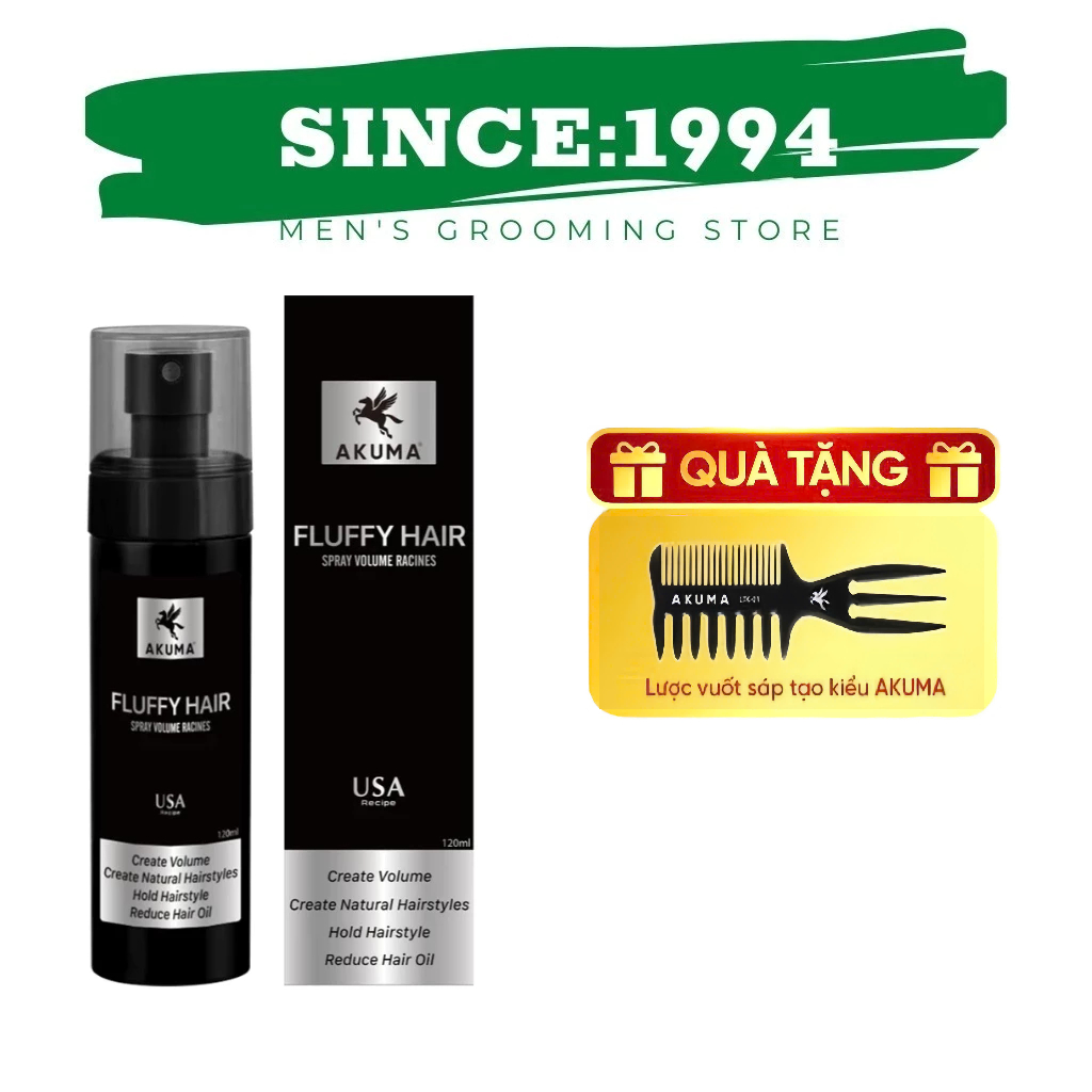 Xịt tạo phồng, Xịt bồng bềnh AKUMA FLUFFY HAIR 120ml - Hướng khô tự nhiên
