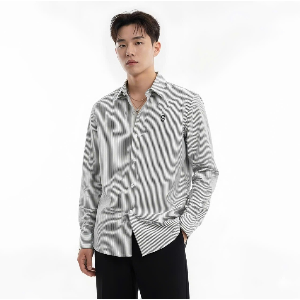 Áo Sơ Mi Nam Cotton Sọc Xám,Sọc Xanh Sơ Mi Nam Thời Trang Lịch Lãm Thanh Lịch-AHFASHION
