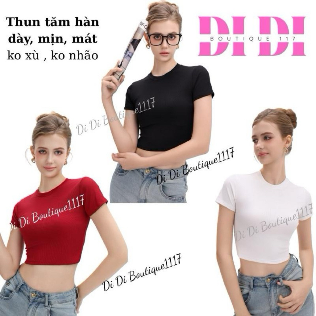 Áo thun tay ngắn croptop ngắn thun tăm co giãn mát mịn