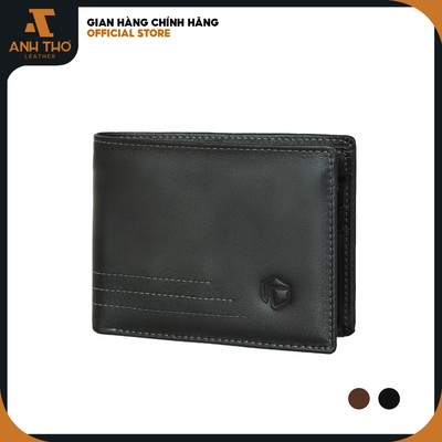 Ví da nam AT020 chất da bò tự nhiên, form ví 10x12cm, nổi bật đường chỉ thích hợp làm quà tặng, BH 3 năm Anh Tho Leather