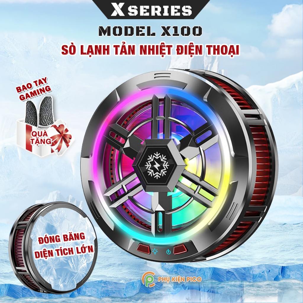 Quạt tản nhiệt điện thoại máy tính bảng X100 công nghệ sò lạnh từ tính siêu tản cỡ lớn 24W Led RGB